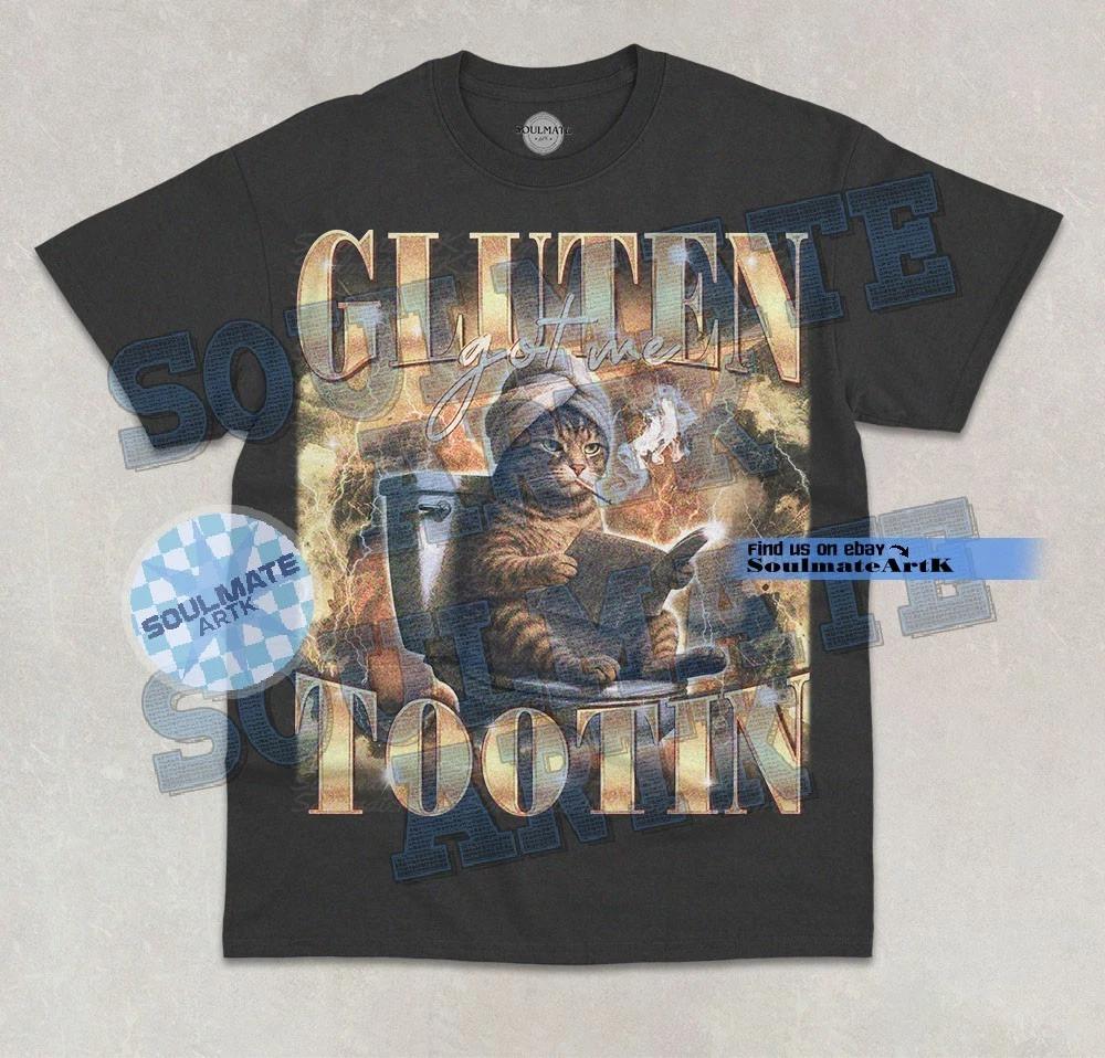 Gluten Got Me Tootin T- Shirt Funny Cat On Toilet Gluten Intolerant Graphic Shirt 3XL