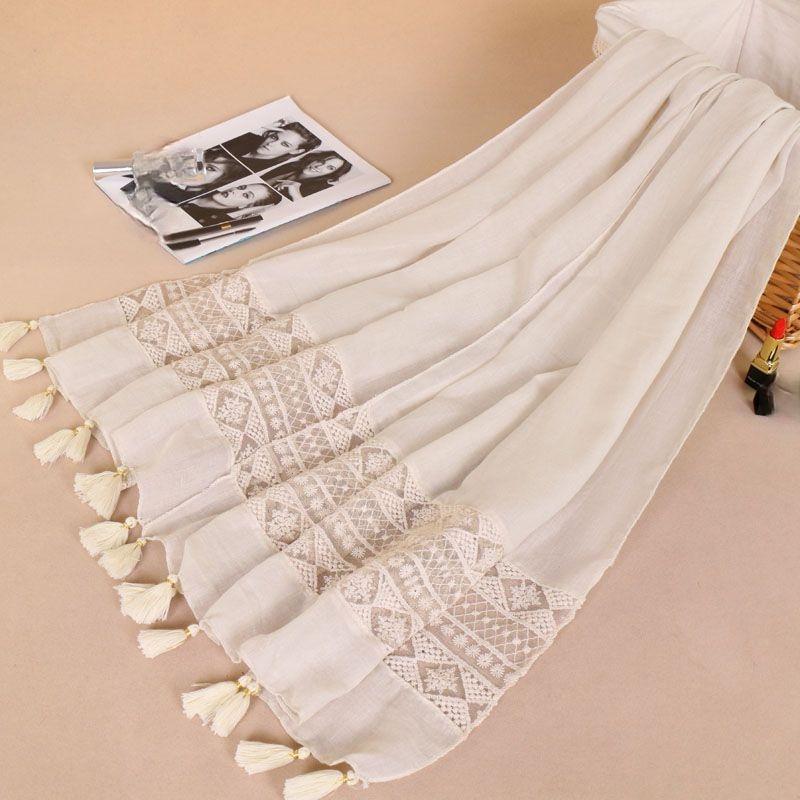 Kvinners blonder frynset skjerf Ensfarget lanyard Muslim Hijab