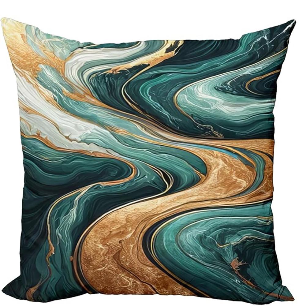 Tonnika Chen Unisex Green/Gold And Pattern Luxury Abstract Art Pillowcase Bedroom Sofa Decorative Cushion Cover With Zipper