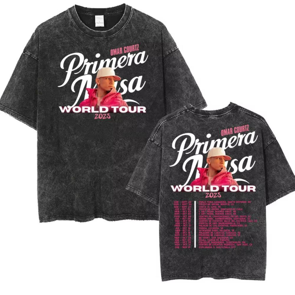 Rapper Omar Courtz Primera Musa World Tour T Shirts Men Women Fashion Gothic Hip Hop T-shirt Vintage Washed Short Sleeve T-shirt