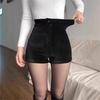 High Waist Black Corduroy Booty Shorts for Women - XS Petite, Elastic Fit