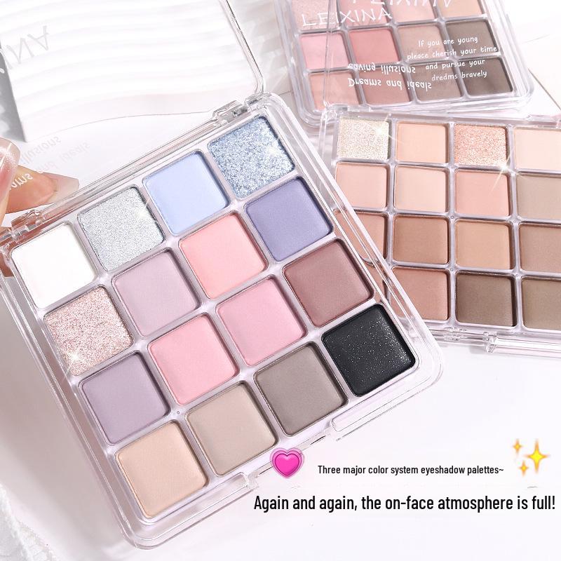 Laceena Sunset Magic 16-Color Eyeshadow Palette: Pearlescent Matte Earth Tones & Shimmery Pink Blush.