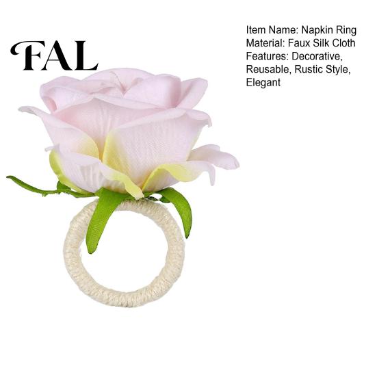 Decorative Table Settings for Bridal Showers Artificial Rose Napkin Ring, Fabric Pink Flower Holder, Rustic Dining Ornaments Afternoon Tea Ring