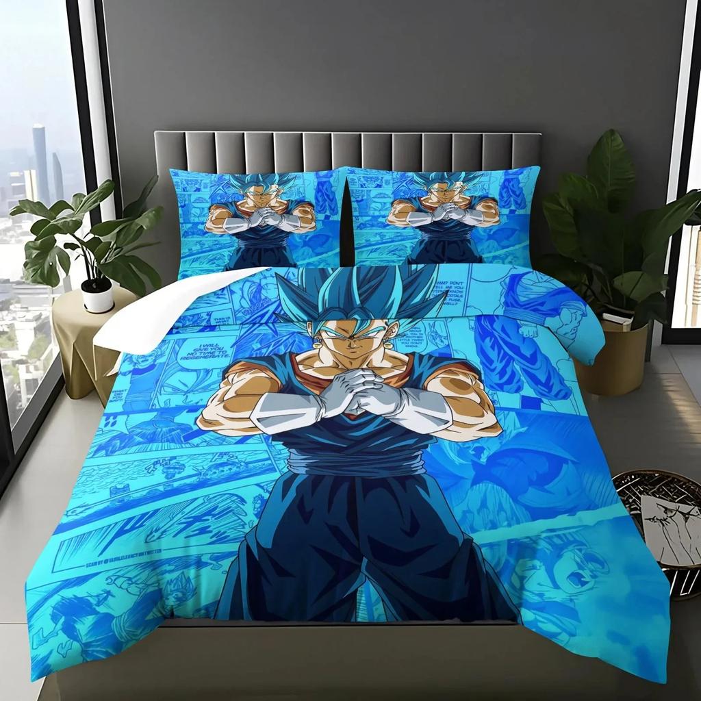 2026 Hot Sale Japanese Anime Dragon Ball Son Goku Bedding Set Quilt Cover Twin Full Bedroom Bed Decor for Teens Best Gifts