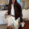 Women Vintage Brown Loose Long Sleeve Corduroy Casual Jacket Outerwear