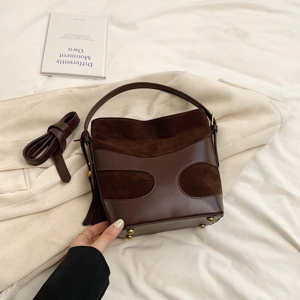 Shoulder Bag Faux Suede Bucket Bag Handbag Solid Color Tote Bag Trendy Slouchy Hobo Bags Girls