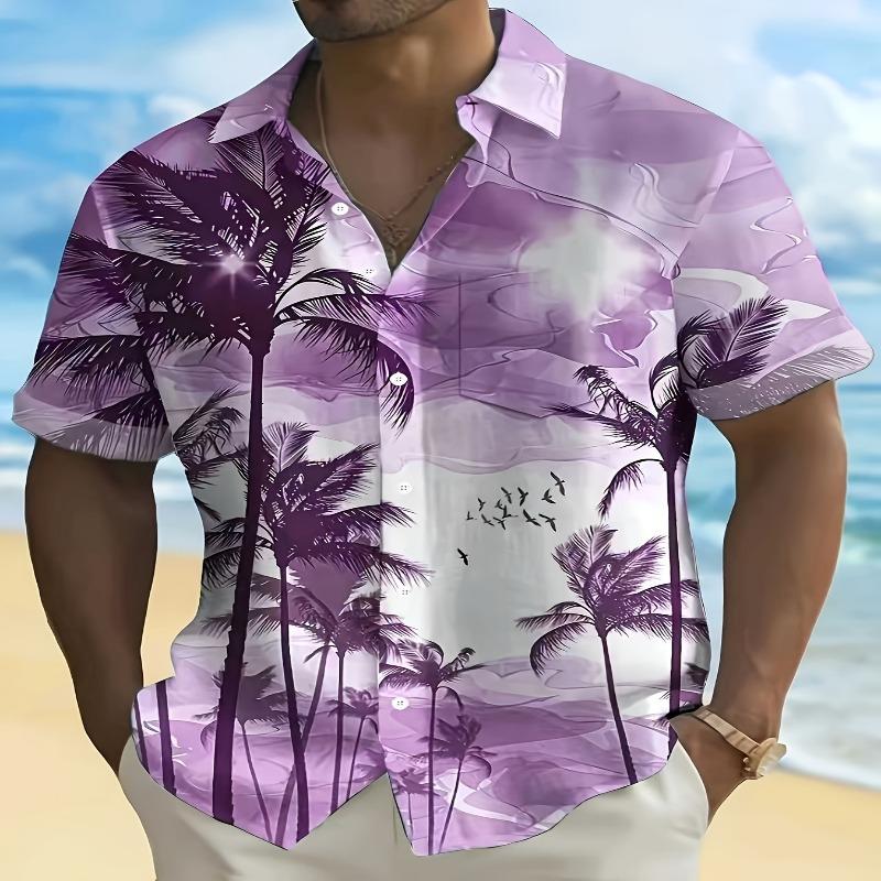 Men's Coconut Tree Printed Short Sleeve Shirt Top