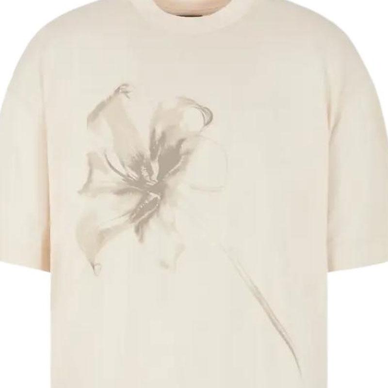 Emporio Armani Floral Print Crew Neck Short Sleeve T-Shirt Men Tops White EM001460AF10017U1088