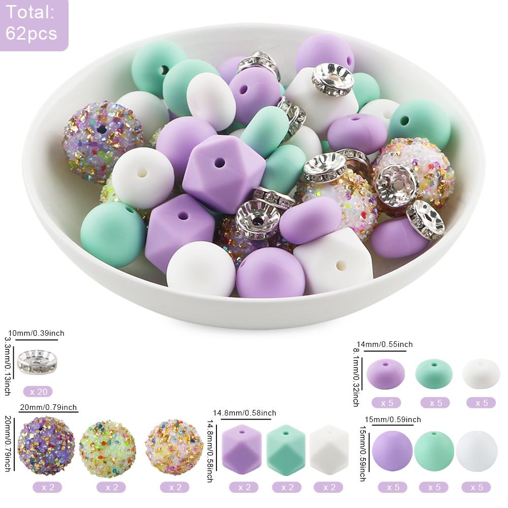 

62Pcs/Bag New Silicone Beads And Acrylic beads Loose Bead For Jewelry Making DIY Keychain Pen Bracelet Accessories
