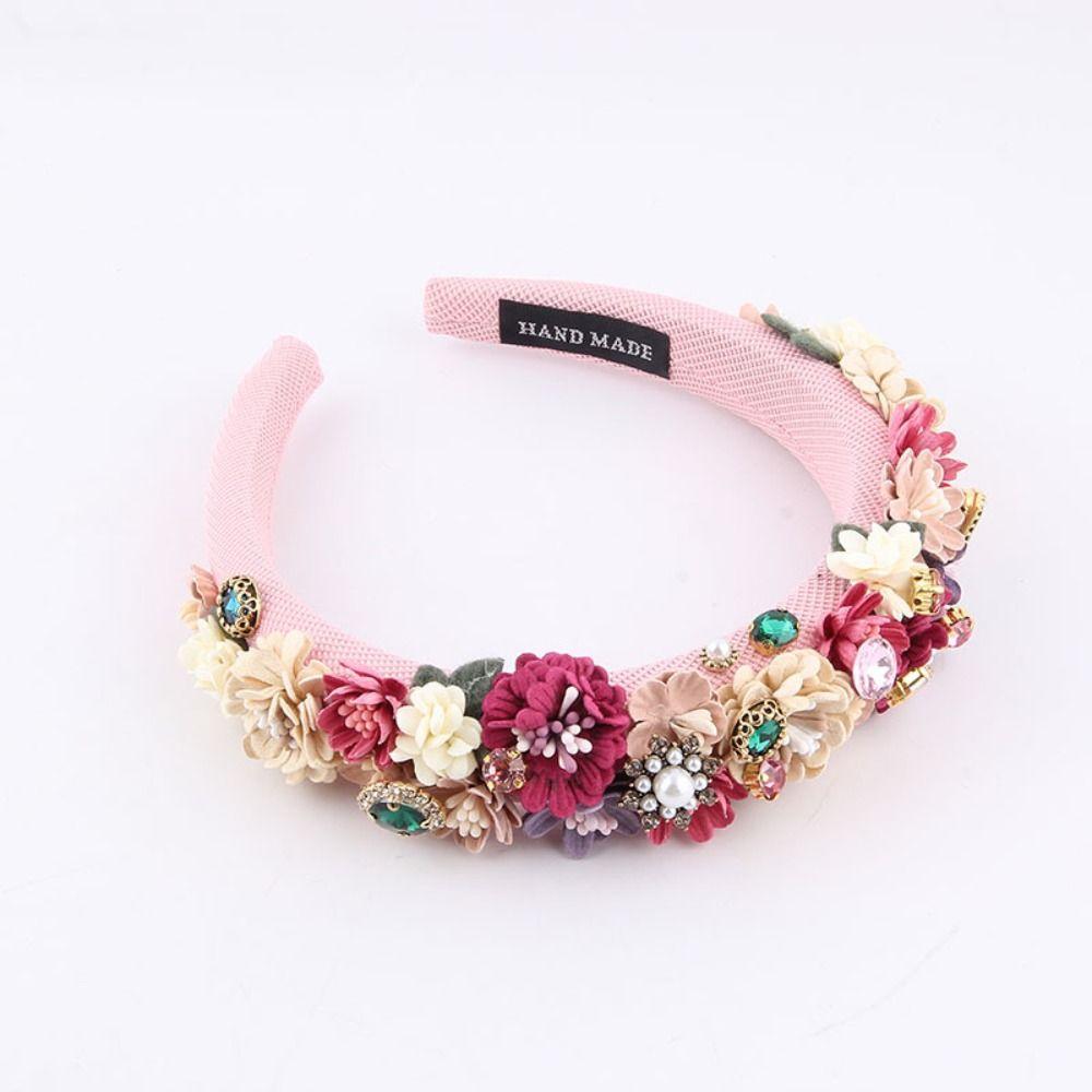 Handmade Sponge Dried Flower Headband Rhinestone Flower Hair Band For Women Girl