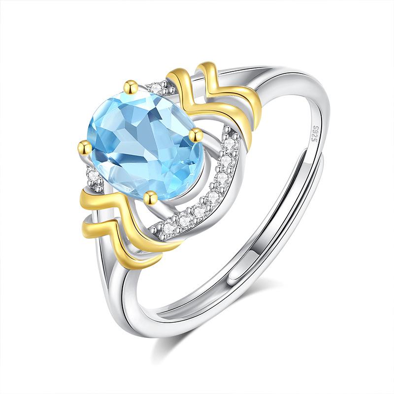 New natural spar ring s925 sterling silver ring women s two-color gold-plated high-end design fashion retro jewelry gift