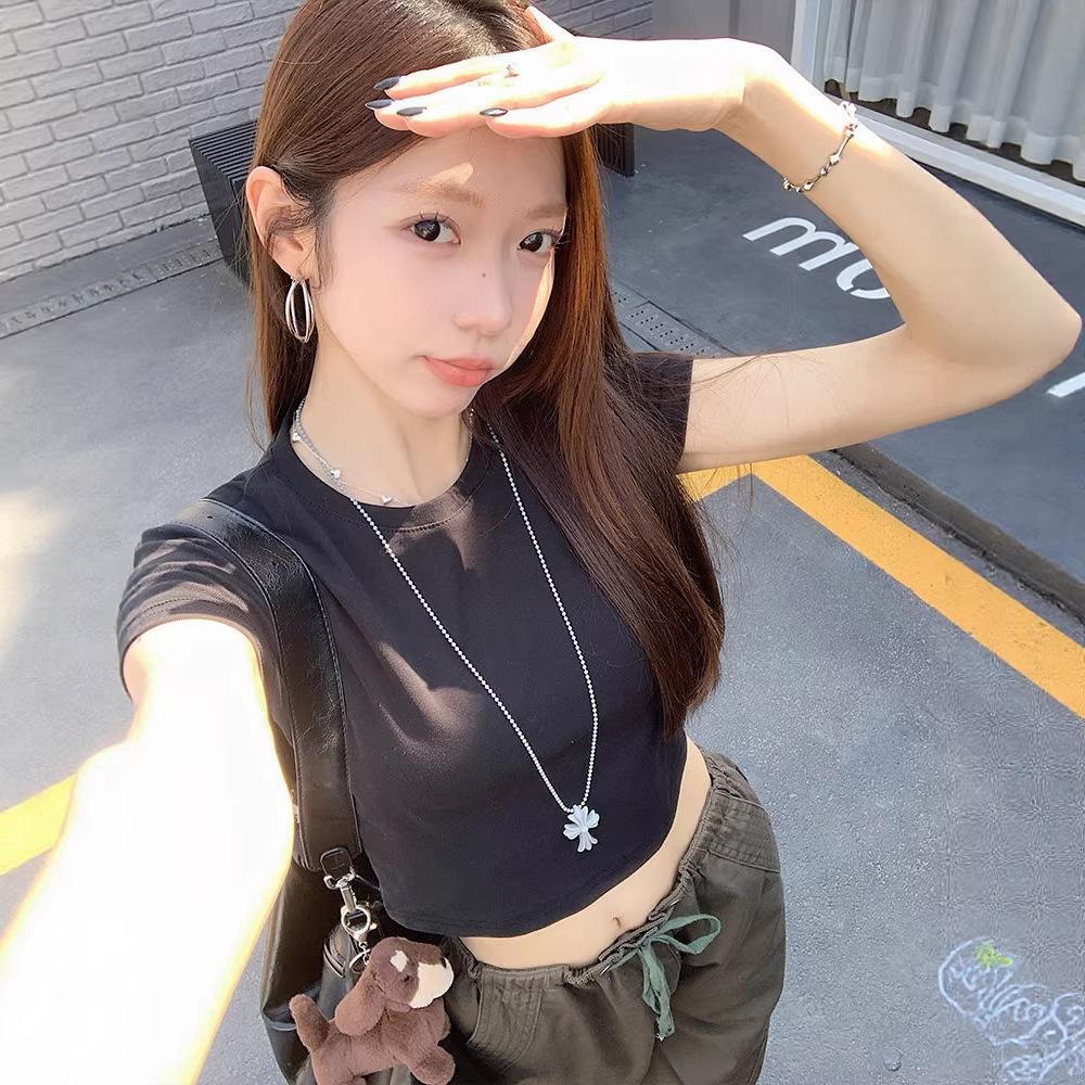 Korean Spice Girl Open Navel Short Sleeve T-Shirt Women's Summer New Sweet and Spicy Short Atmospheric Top