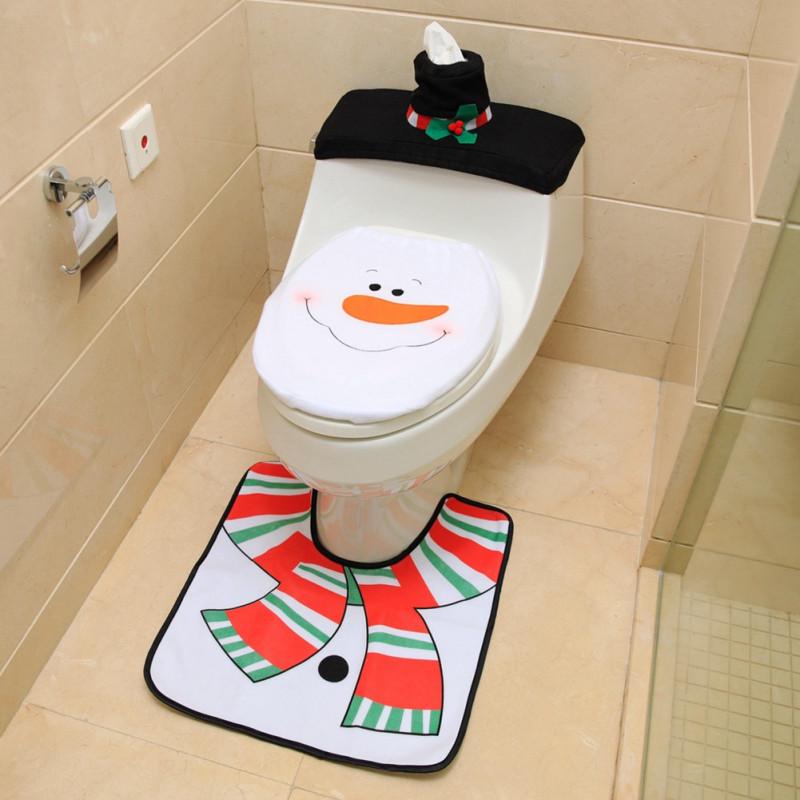 Buy New Snowman Santa Toilet Seat Cover and Rug Set for Bathroom