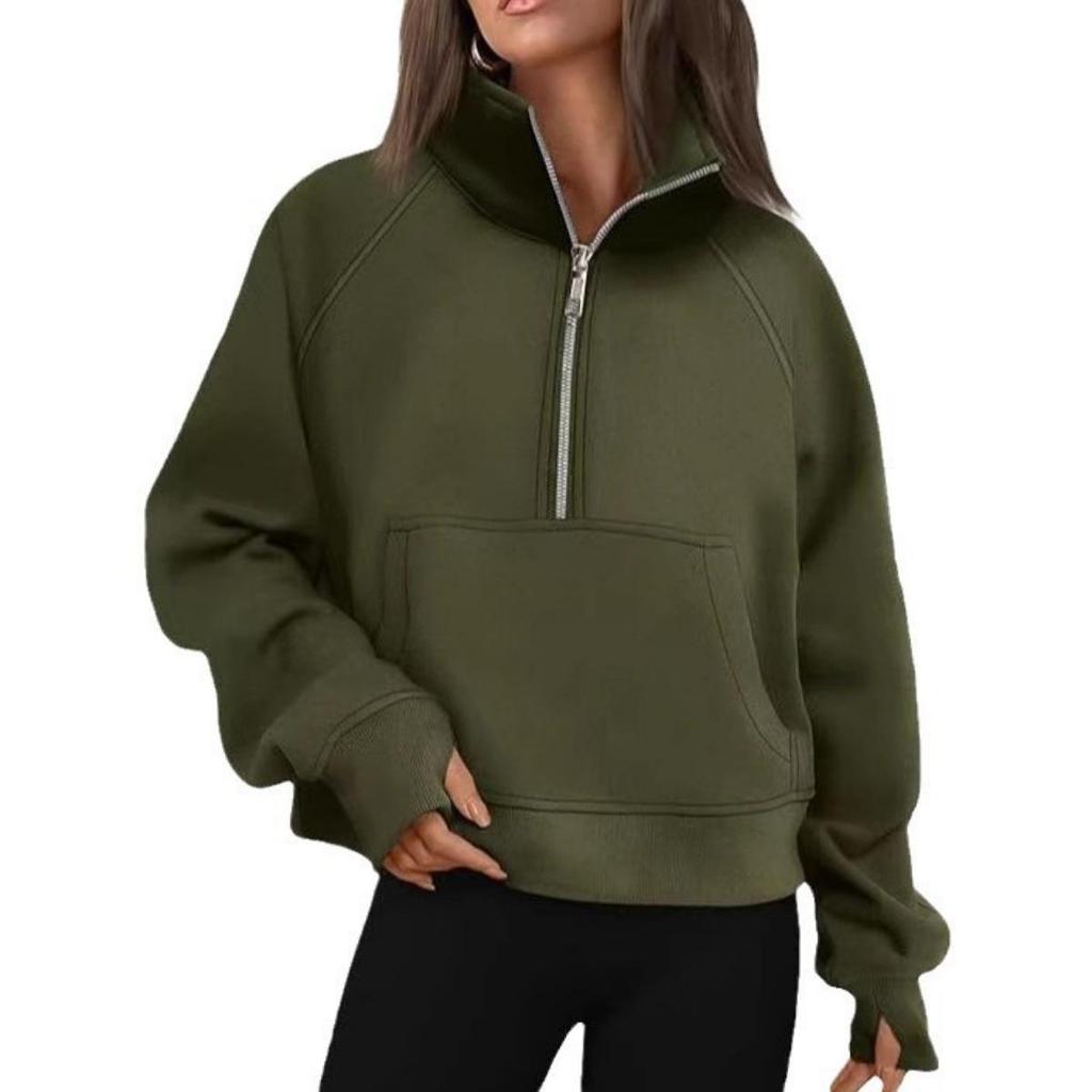 Mâneci umăr, Jachetă largă de fleece pentru femei, toamnă și iarnă, Cămașă cu jumătate fermoar, Hanorac cu mâneci lungi