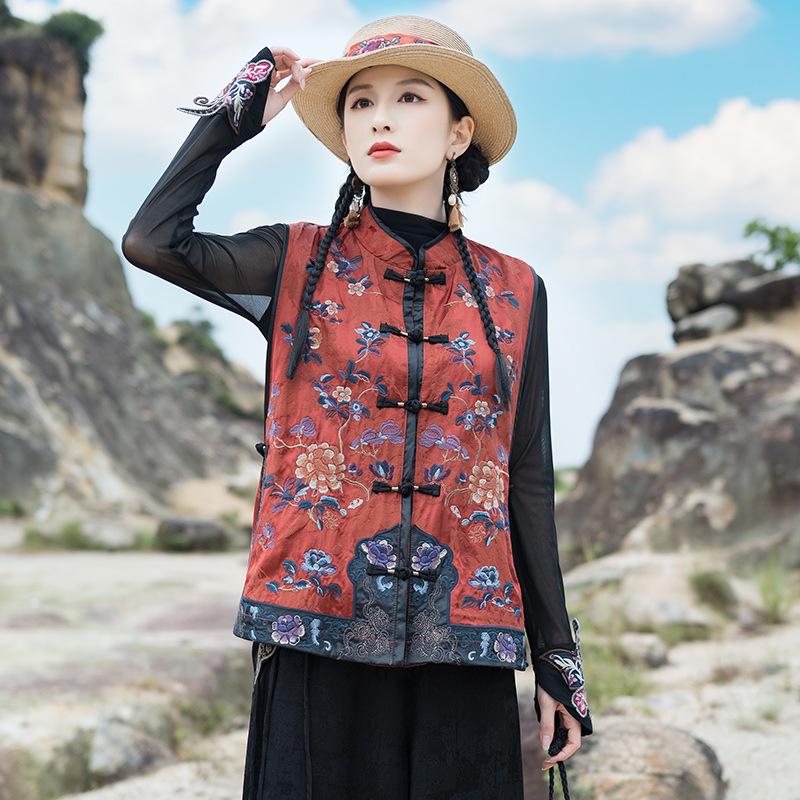 

Весна 2025 Женский китайский ретро вышитый жилет-кардиган Large оранжевый