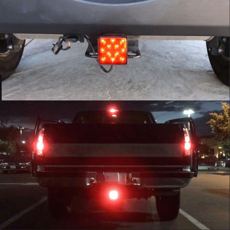 2'' Trailer Hitch Receiver Cover 15 LED Brake Led Lights Tube Cover 4 Pin Car Accessories Car Signal Lamp Warning Strobe Light
