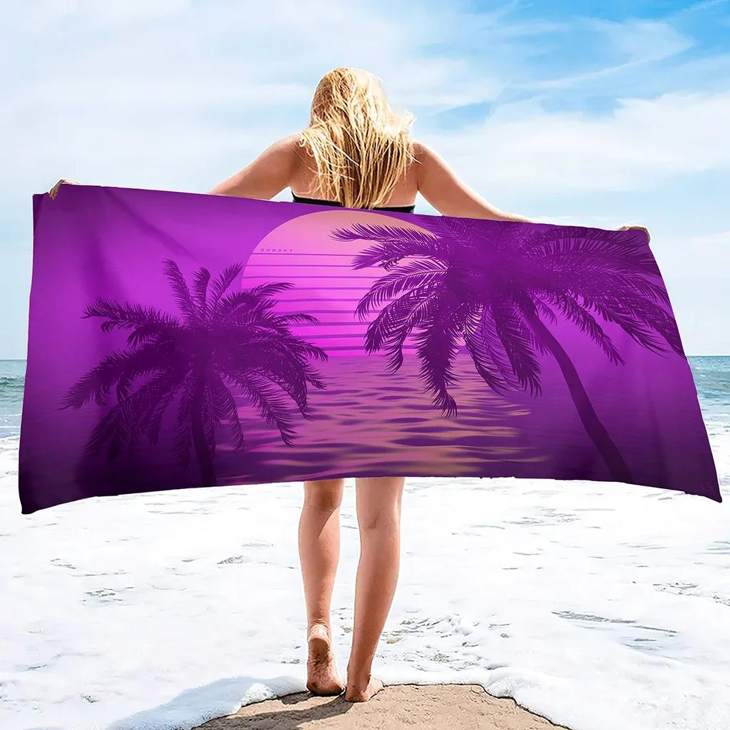 Custom Synthwave Beach Towel Retro Car Palm Tree Microfiber Sand Free Quick Dry Soft Travel Pool Accessory
