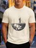 2026 New Arrival Pure Cotton Tshirt Creative Astronaut Mowing On The Moon Print Crew Neck Unisex Top Casual Short Sleeve