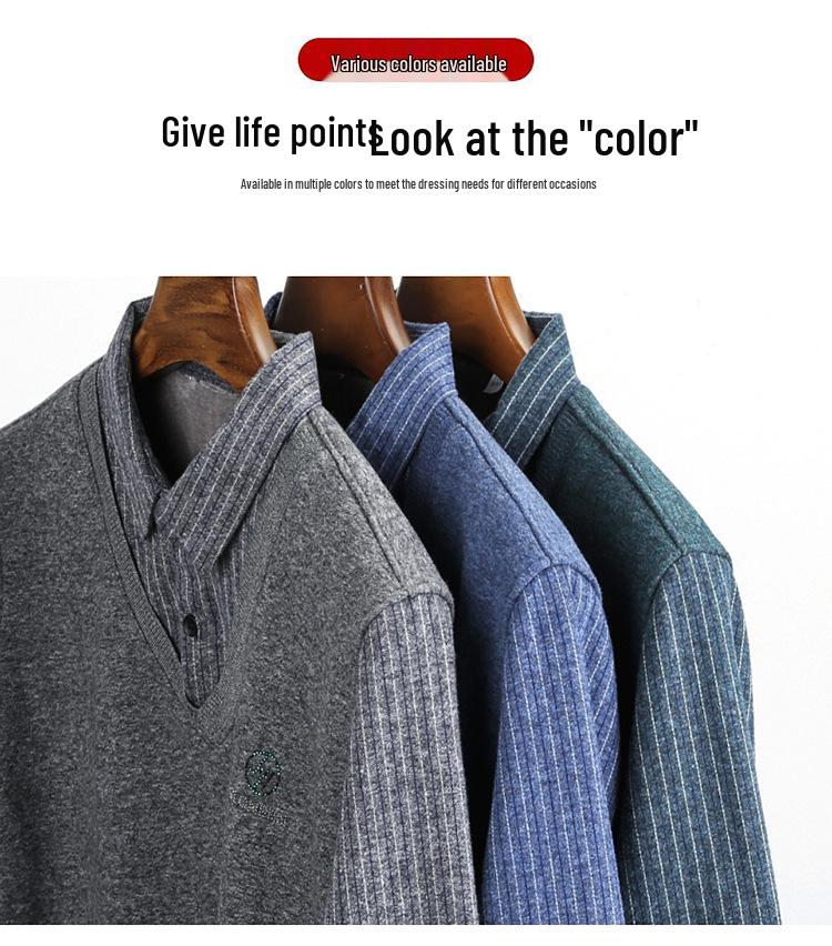 Men's Winter Wool-Feel Sweater: Skin-Friendly, Fleece-Lined, Faux Thickened, Shirt Collar, Knitted Base Layer