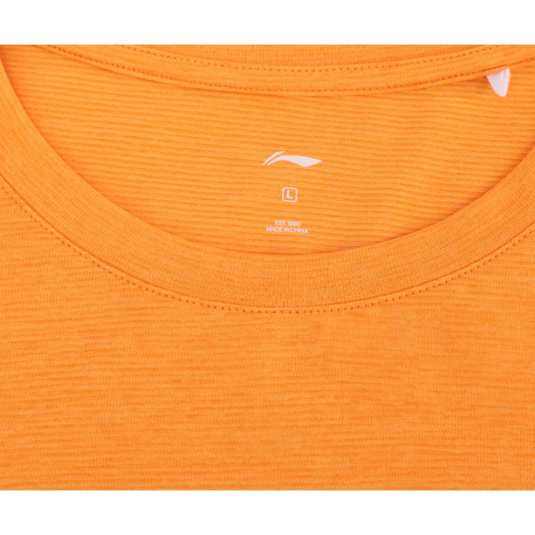 Li Ning Running Series Solid Color Logo Round Neck Comfortable Breathable Short Sleeve T-Shirt Men Tops Orange ATSU551-7