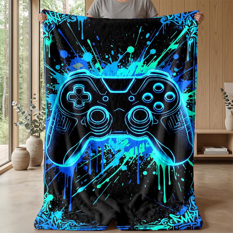 Neon Game Controller Graffiti Theme blanket Lightweight Warm Flannel Blanket Decorative Throw Blanket for Home Decoration