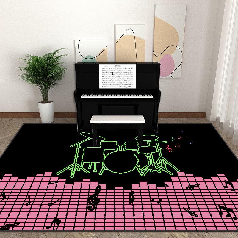 Geometric Music Instrument Crystal Velvet Non-Slip Sound-Insulating Piano & Drum Floor Mat - Dirt-Resistant, Washable Carpet