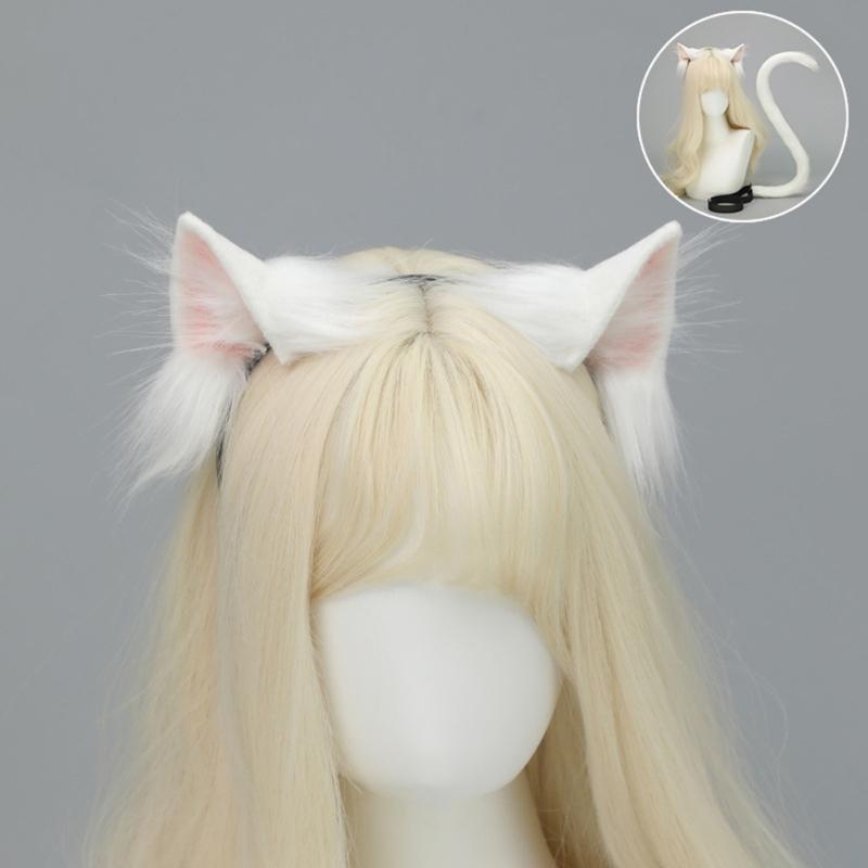 Cats Costume Accessories Cats Ear Headband Plush Tail Anime Cosplay Outfit for Women Masquerade Halloween Role Play