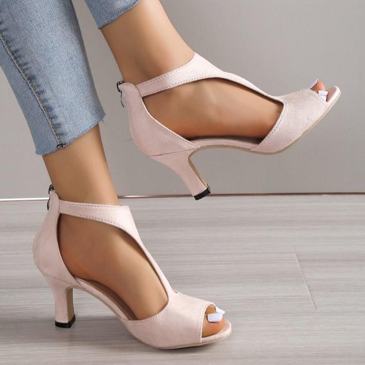 European and American large size 2025 high-heeled sandals women's shoes fish mouth side empty thin heel open-toed Roman style fashionable and vers