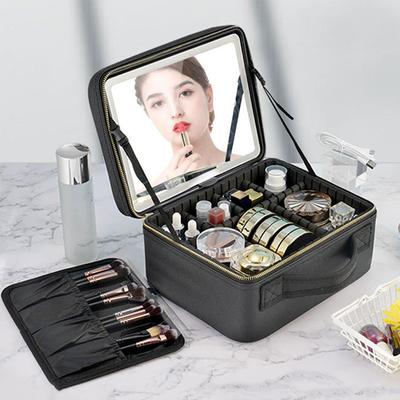 Estojo cosmético led inteligente com espelho, bolsa de maquiagem para viagem, grande capacidade, esteticista feminino, produto de cuidados com a pele, estojo de maquiagem para mulheres