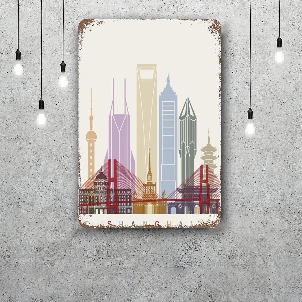 shanghai Vintage Tin Sign Home Decor Wall Decor Art Wall Mural Room Decoration Decor Retro Metal Sign Plate Bar Posters