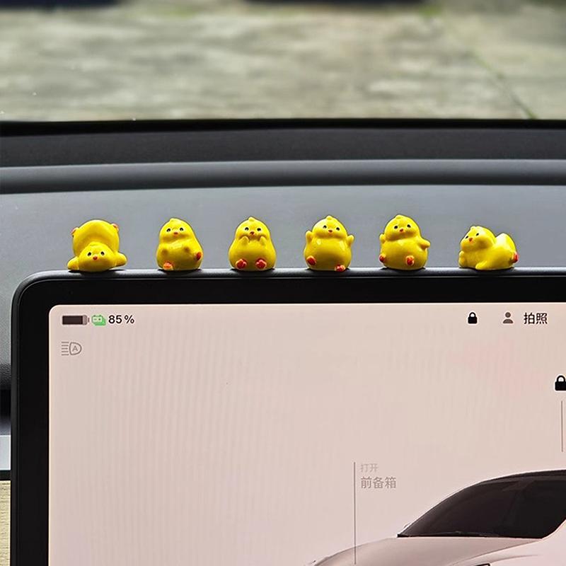 3/6Pcs Resin Ornaments For Auto Interior Dashboard Button Home Bedroom Office Living Room Mini Yellow Chick Car Decoration Gift