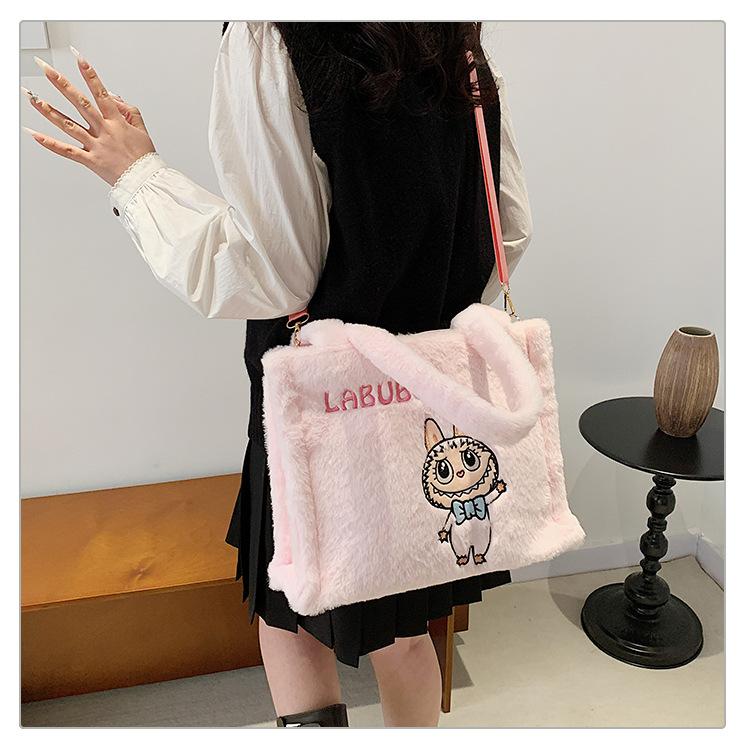 Labubu plysj skulderveske for kvinner, sminkeveske, søt ins håndveske, bursdagsgave