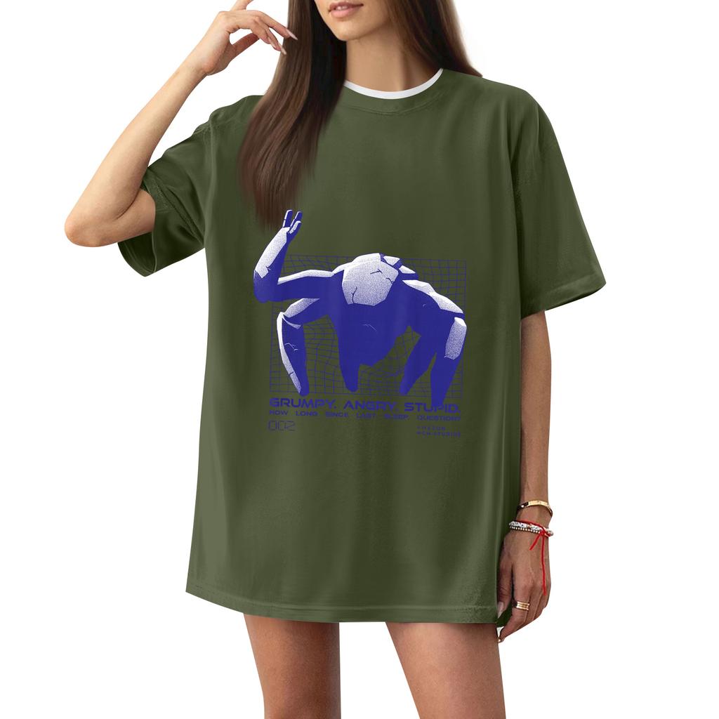 Women's Casual Printed T-Shirt Round Neck Pullover Short Sleeve Top