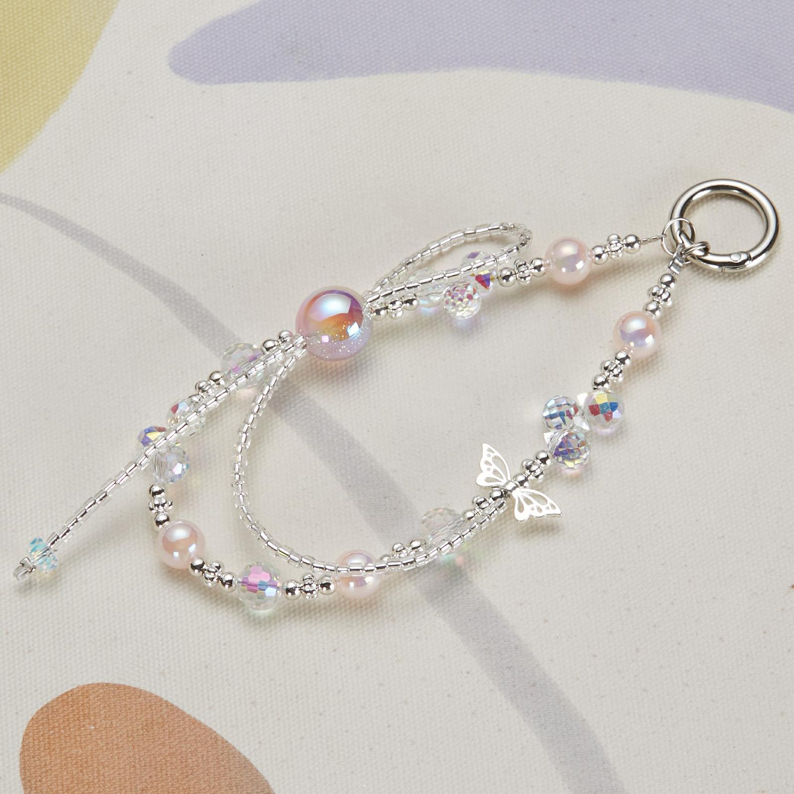 

Cell Phone Charm Lanyard 26cm Butterfly Chain Beads Phone Wrist Strap for Women Girls Colorful