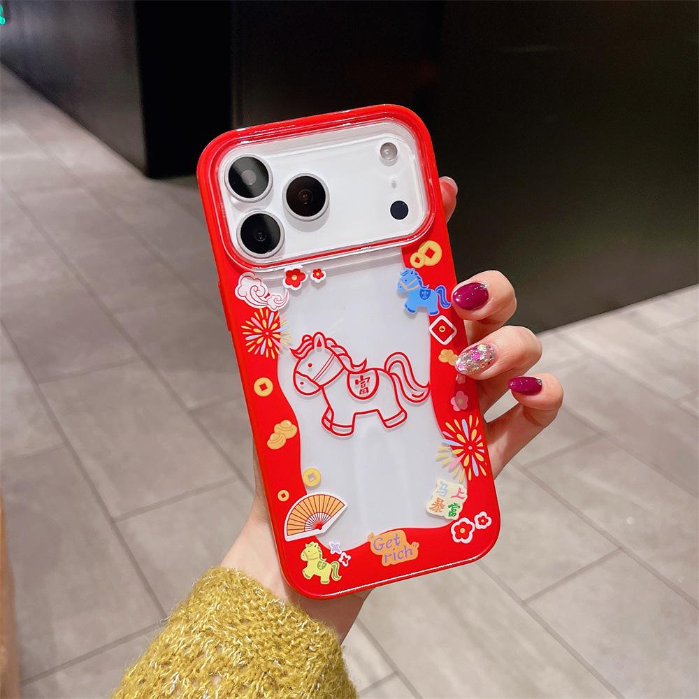 

Cartoon Red New Year Horse iPhone 14/13 Case | Apple 17/16/15 ProMax Compatible Anti-Drop Cover iPhone 14 Pro