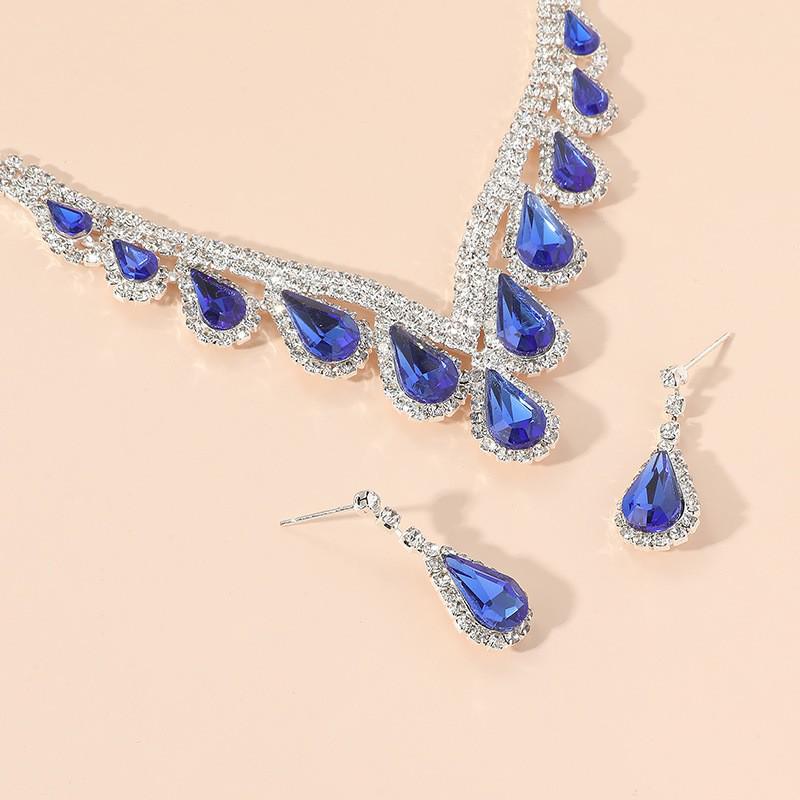 Elegant Sapphire Bridal Set: Evening Dress Accessories – Women's Necklace & Earrings