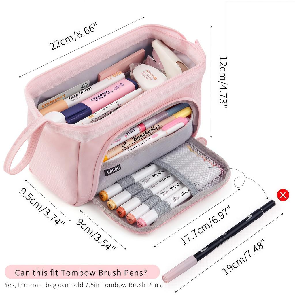 Large Capacity Portable Pencil Case Multi-Compartment Oxford Cloth Pencil Case Office Stationery Storage Desktop Organization