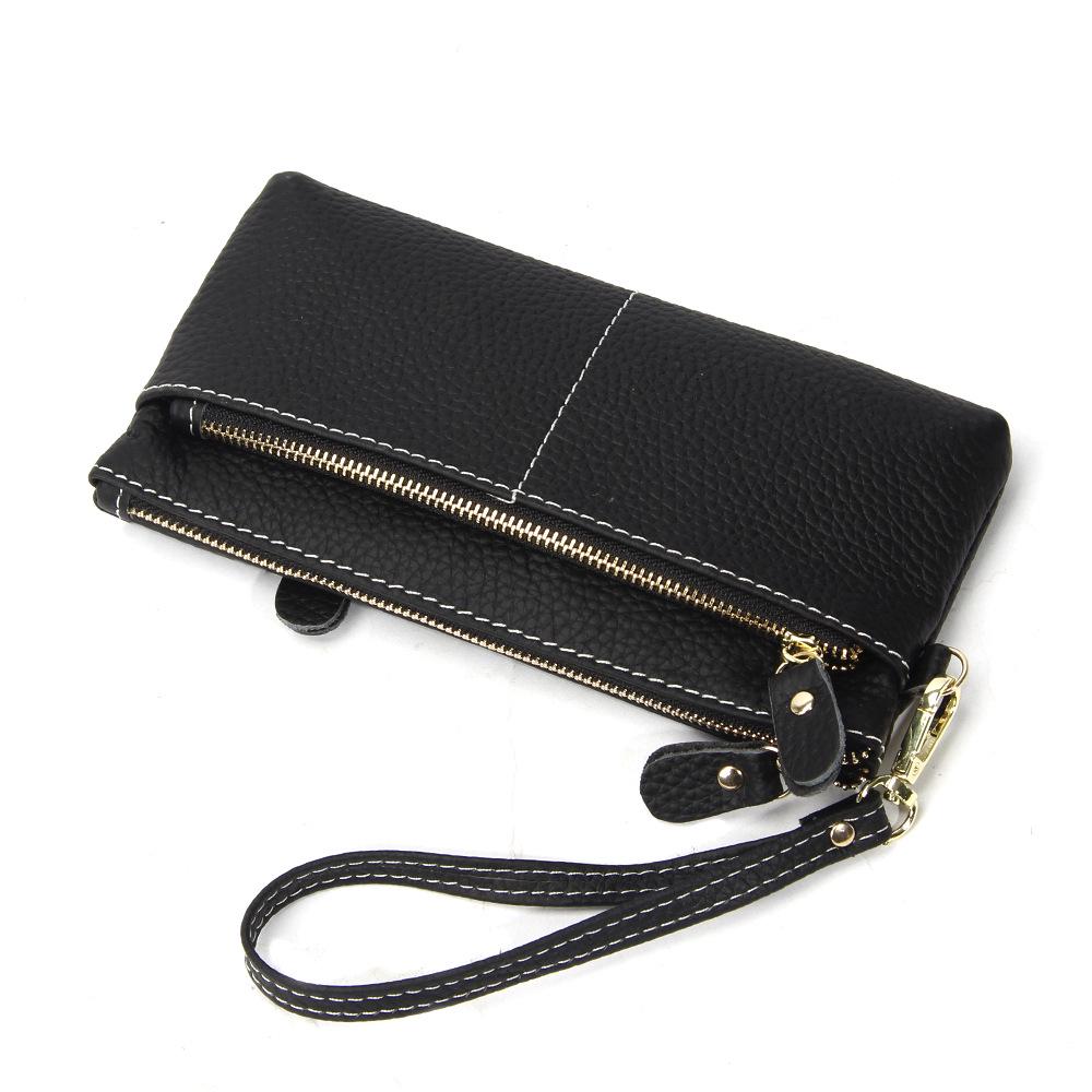 Elegant Long Women's Genuine Leather Clutch Wallet with Thin Korean Style Zipper