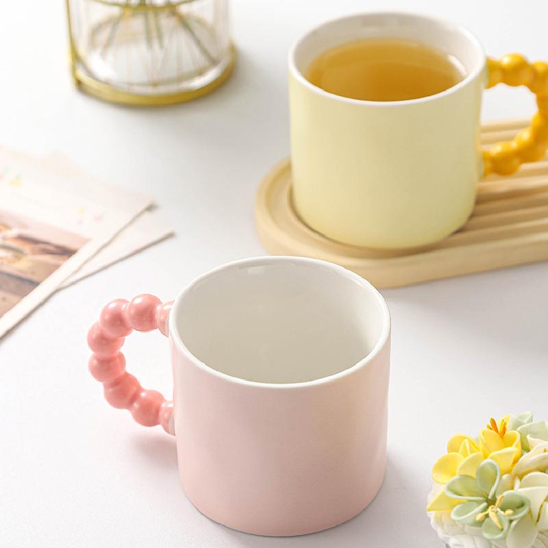 Ceramic Coffee Cup Pearl Handle Breakfast Milk Cup Office Home Baking Shop Dessert Milk Mug Office Afternoon Tea Coffee Cup