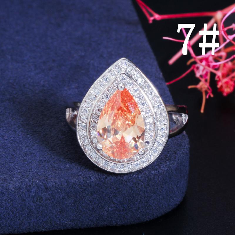 CMM Classic Women Engagement Party Jewelry High Quality Big Tear Drop Green Rings with Zirconia