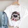 Pink Women Tshirts Casual Cute Cartoon Hedgehog Floral Graphic Print Female Tee Tops Harajuku Fashion Short Sleeve T Shirt Femme