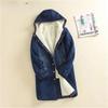 Women's Thick Hooded Mid-length Waist Denim Cotton-padded Jacket Fleece Cotton-padded Jacket