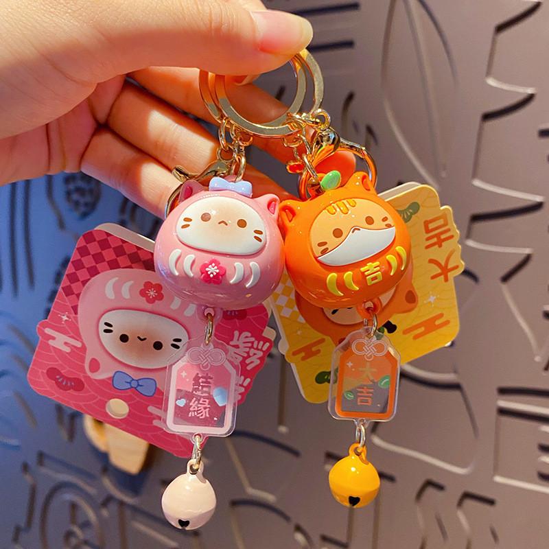 Adorable Coco Cat Daruma Keychain Cute Alloy Pvc Charm For Car Backpack Lovers