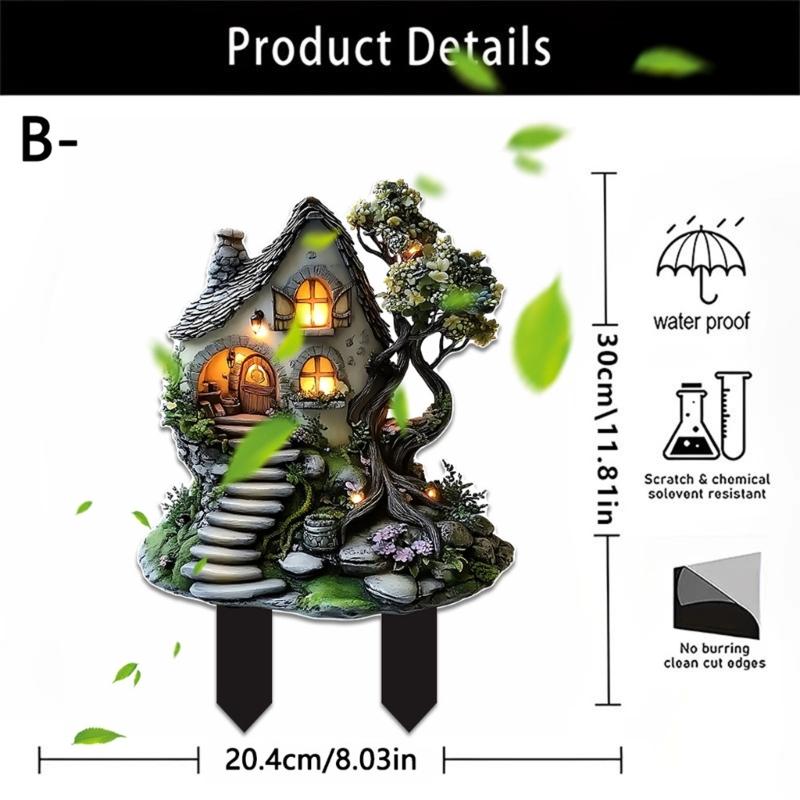 Acrylic Miniature Cabin Stake Decoration Weather Resistant Acrylic Cottage Stake Ornament For Patios Backyard Garden