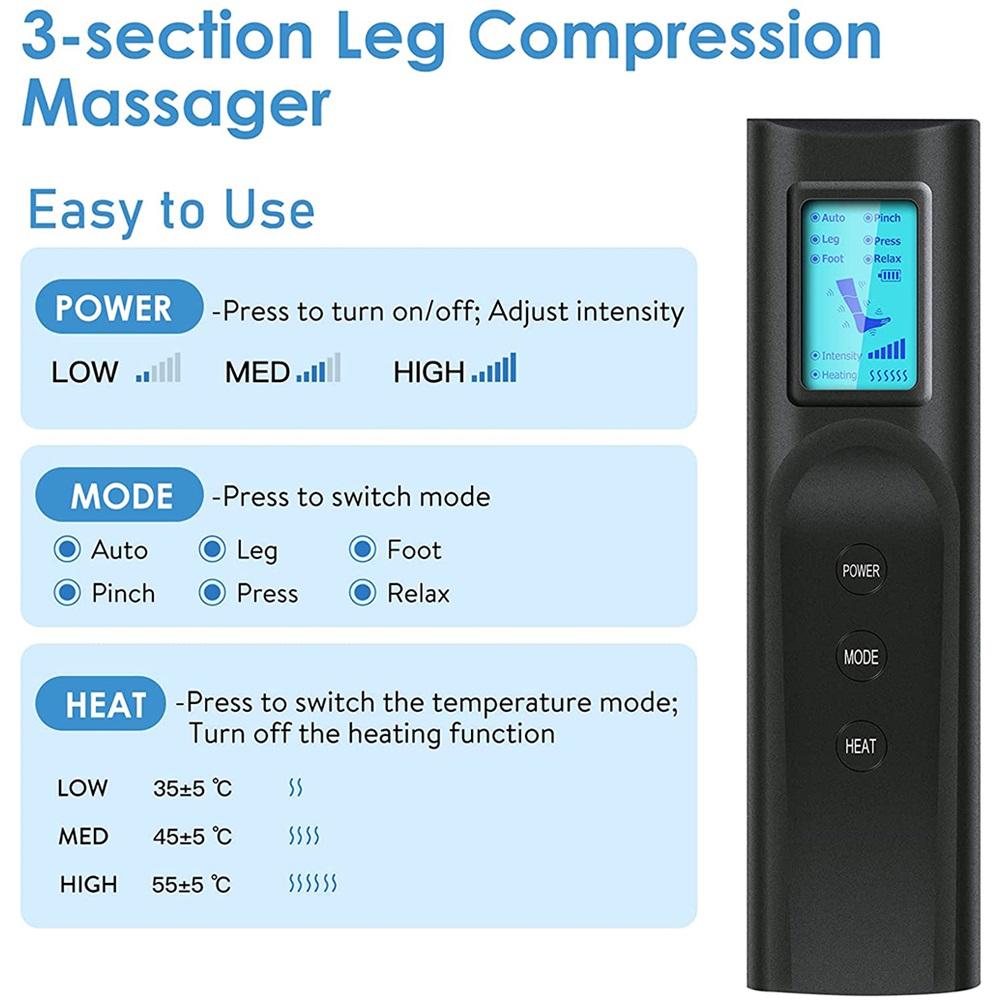 Elektryczny Masażer Nóg 6 Trybów Kompresja Powietrzna But do Regeneracji Uwolnienie Limfy Łagodzenie Zmęczenia Stóp Podgrzewany Masażer Nóg