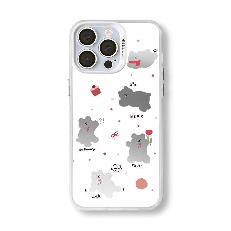 Summer Bear Silver Phone Case for iPhone 17/16/15/14/13/12 Pro Max - 15 Colors, Cross-Border Niche