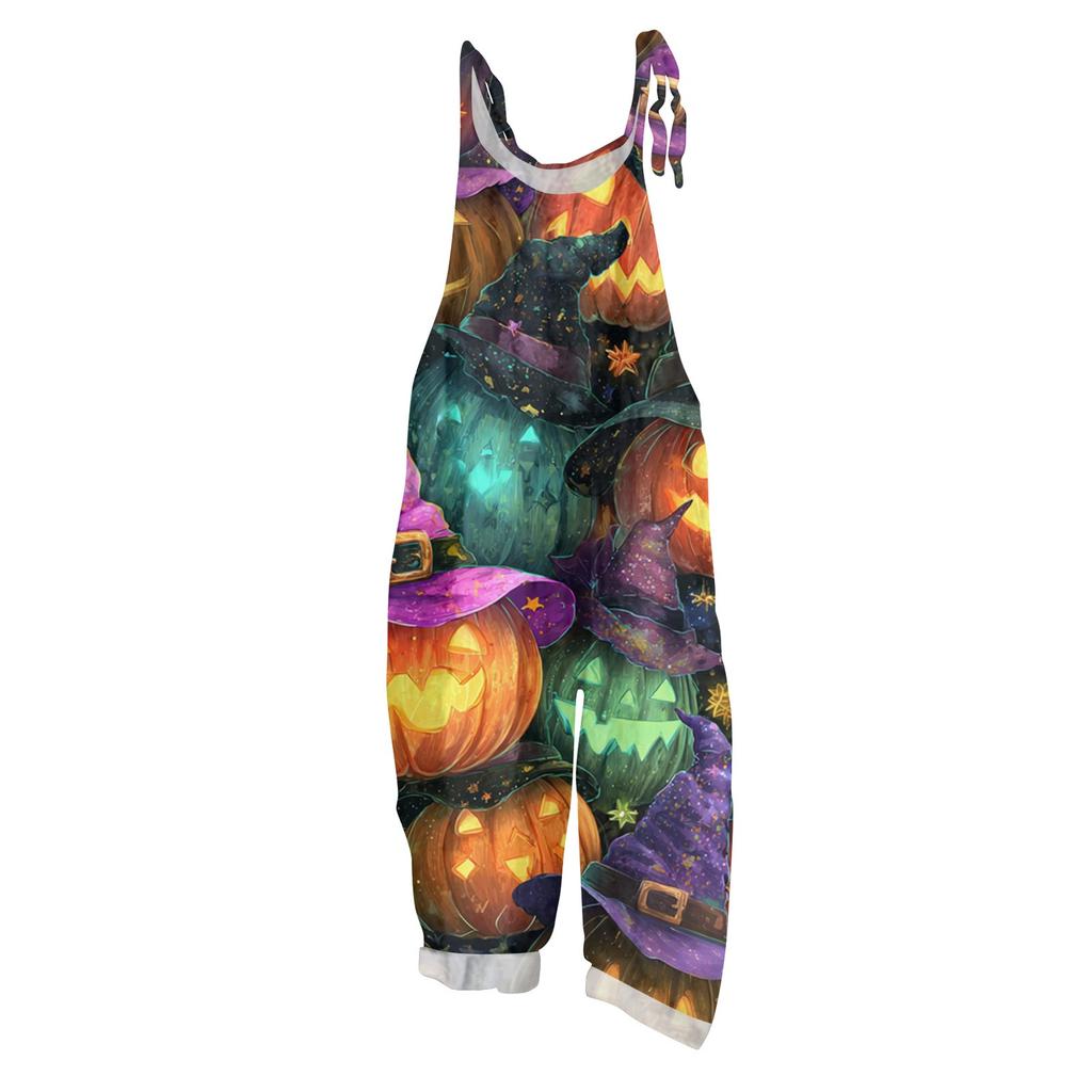 Women's Jumpsuit  Print Casual Loose Vintage Shoulder Strap Cotton Linen
