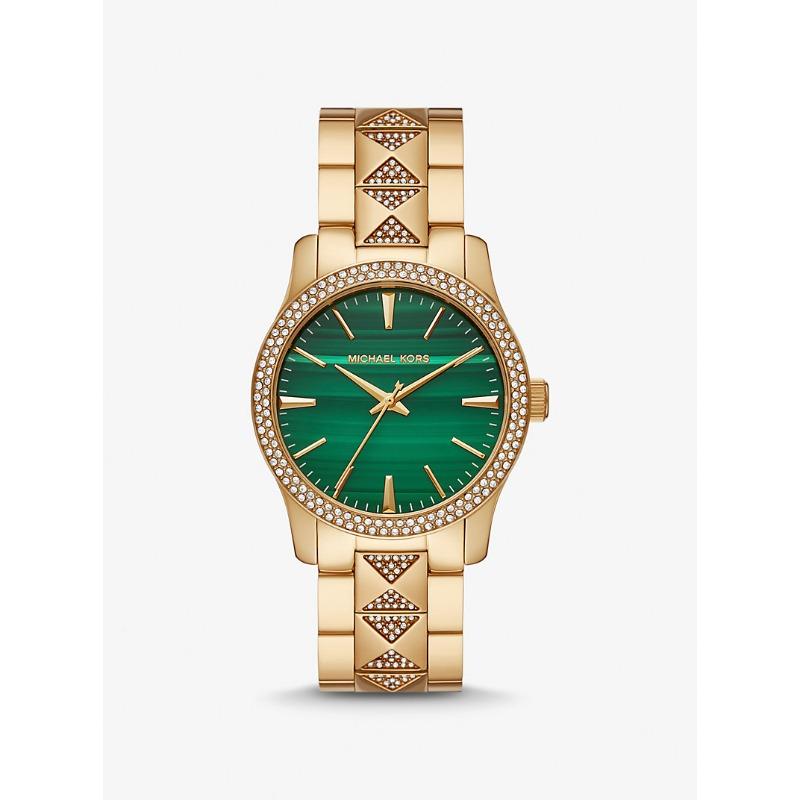 Золотые часы Michael Kors Runway с паве и малахитом MK7390 золотой