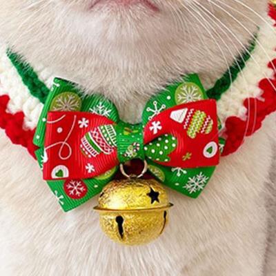 Pet Christmas Collar Adjustable Cute Hand Woven Cat And Dog Knit Cat Collar Scarf With Bell M Golden Bells Red Collar