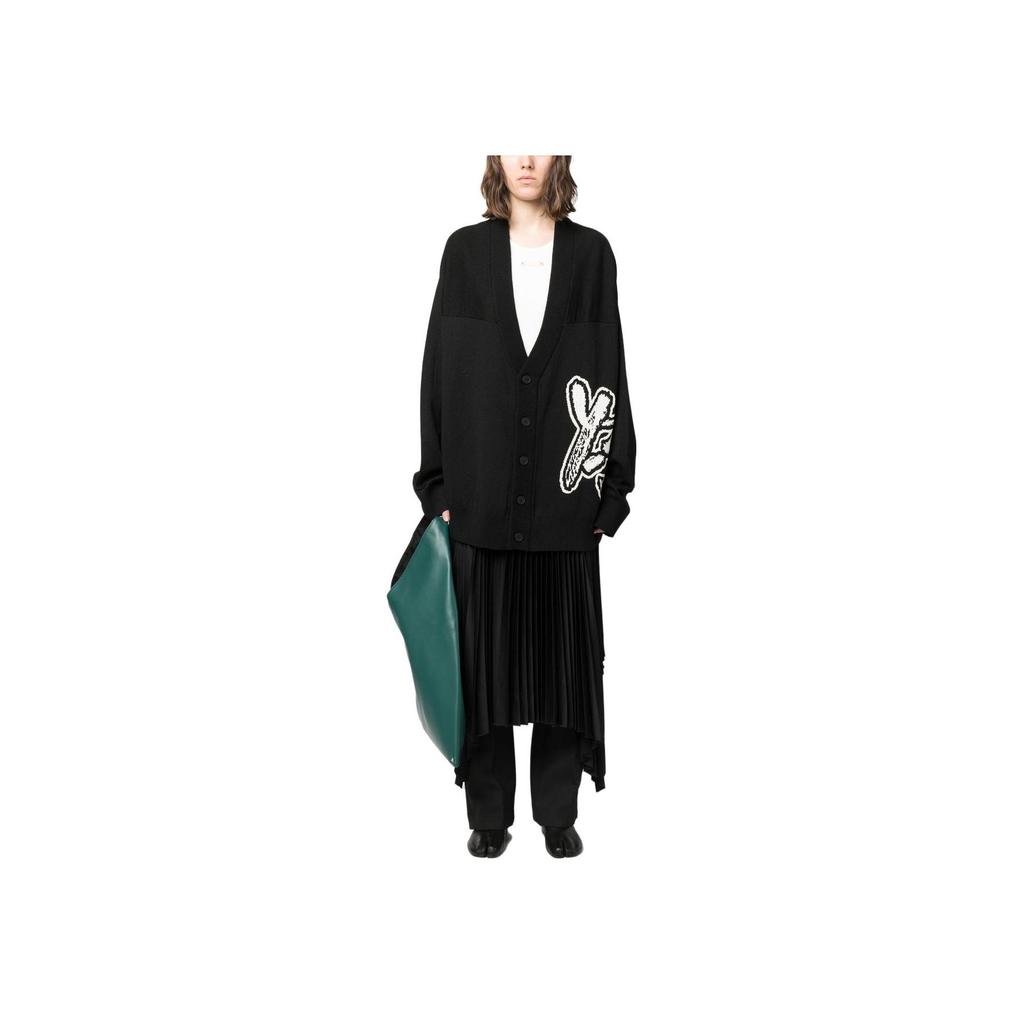 Y-3 FW22 Logo Embroidered Single-Breasted Long Sleeve Knit Cardigan Unisex Cardigans Black H44809